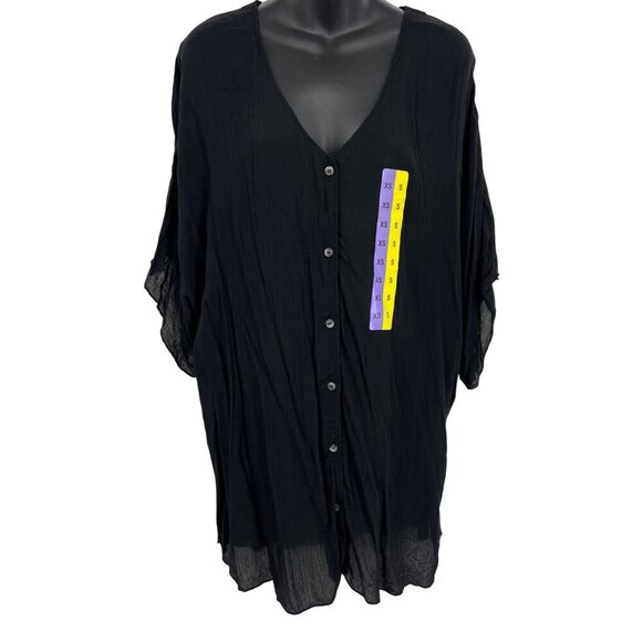 Hurley Black Women Cover Up Dress Size Extra Small XS Short Sleeve V-Neck New - Picture 1 of 6